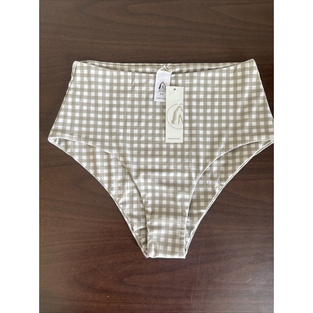 Geode Women's Swim Wear High waisted Bottoms Size XS Sage Green Checkered NWT